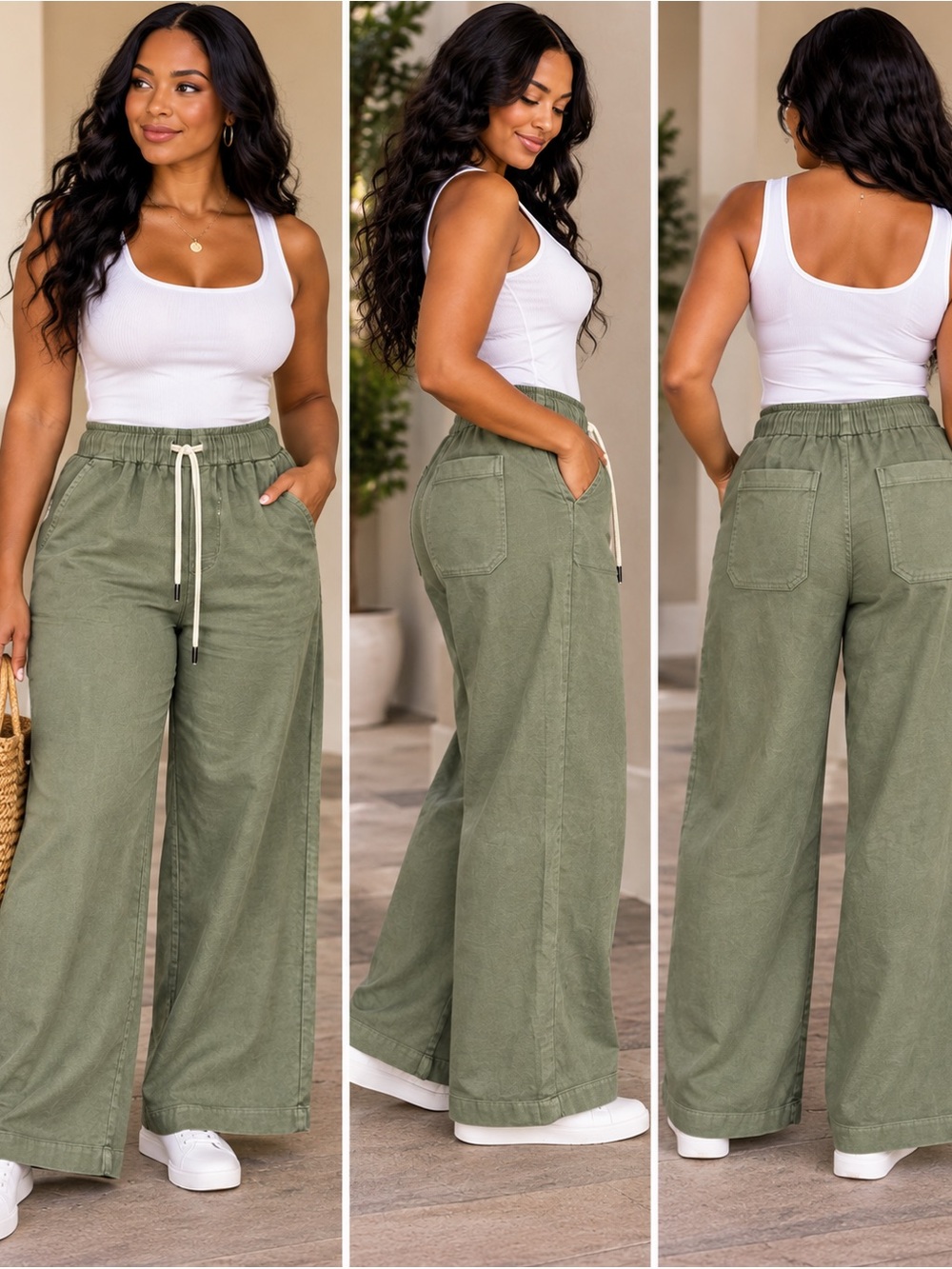 Universal Thread Olive Green Wide Leg Cotton Rayon Pants NWT Size S